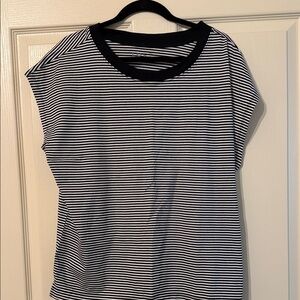 LOFT Black & White Striped Sleeveless Crewneck Tank